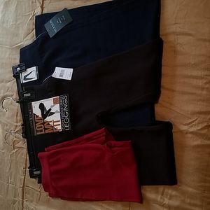 Ladies fleece leggings three pair brown blue red sizeL/XL OS